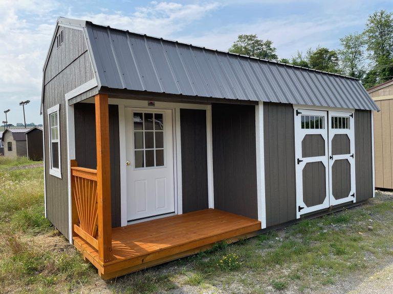 10×20 Lofted Side Porch Cabin – Urethane Driftwood